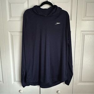 Speedo Shirt Mens XL Navy Hooded Long Sleeve Swim Sun Hoodie Mesh Underarm Beach